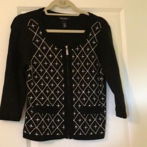 White House Black Market Decorated Zipped Sweater